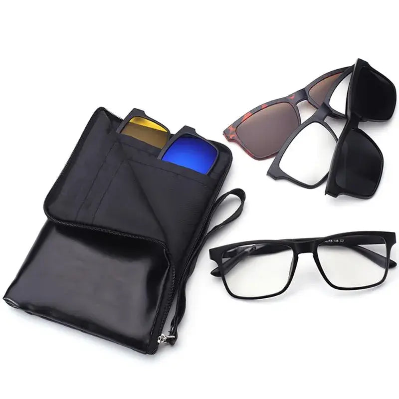 Magnetic Polarized Sunglasses 6in1 with Protective Leather Bag - Unisex