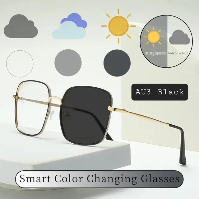 Photochromic Square Metal Frame Glasses – Modern & Lightweight